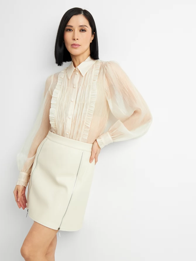 Юбка короткая из эко-кожи с молниями OD-1004-3 молочный