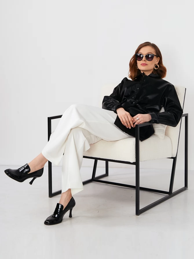 Без пояса! Куртка из лакированной эко-кожи ODP-476-1