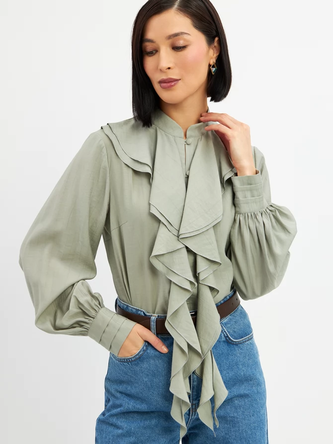 Блузкас отлетными рюшами OD-914-3 полынь