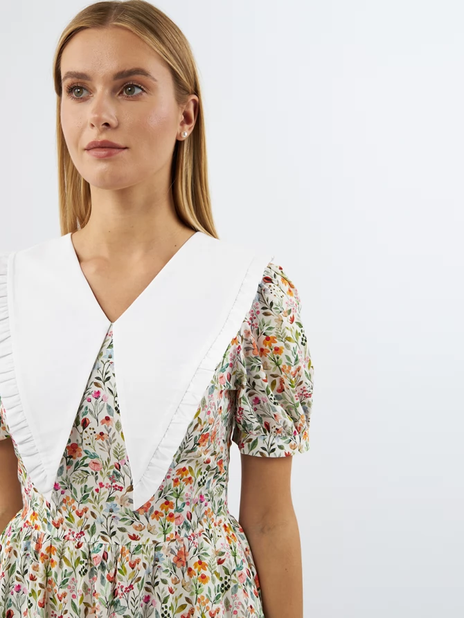 Платьеиз хлопка с большим контрастным воротником OD-935-2