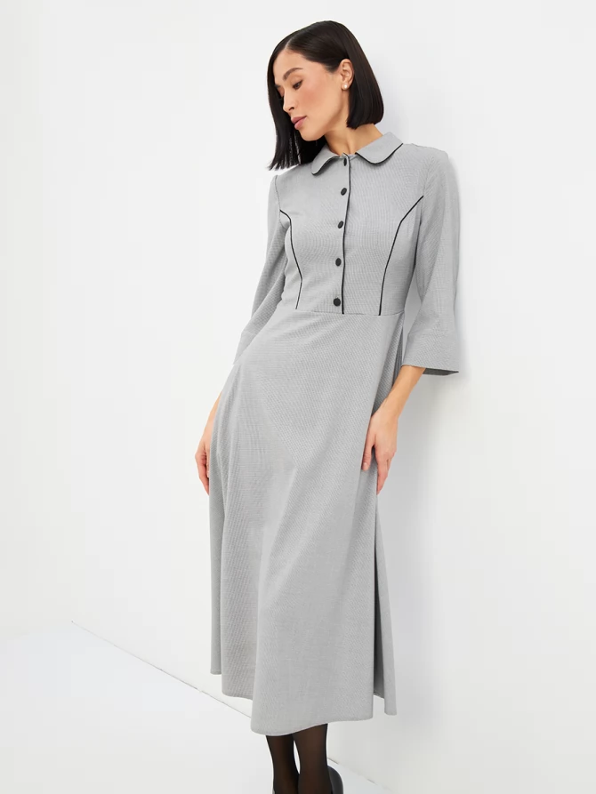 Платье с кантом OD-890-1 ч/белая мелкая клетка