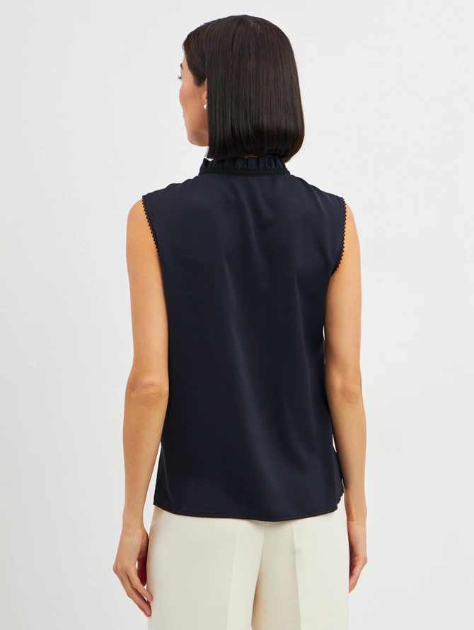 Блузка без рукавов с отделкой из тесьмы OD-973-2 т. синий