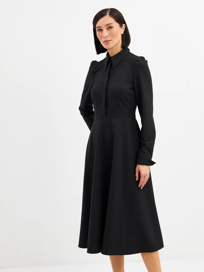 Платье с кружевным воротником потайная планка OD-886-1 черный