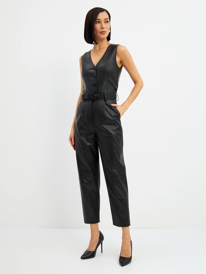 Брюки укороченные из зко-кожи  OD-882-1 черный