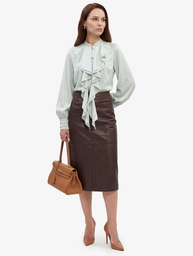 Блузка с отлетными рюшами, цвет полынь