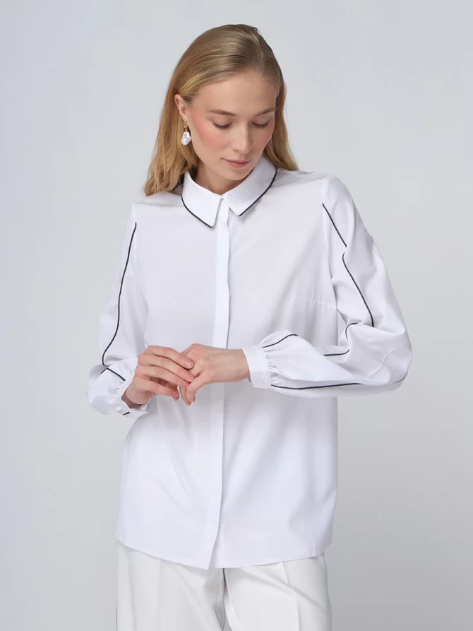 Блузка с контрасной строчкой OD-871-1 белый