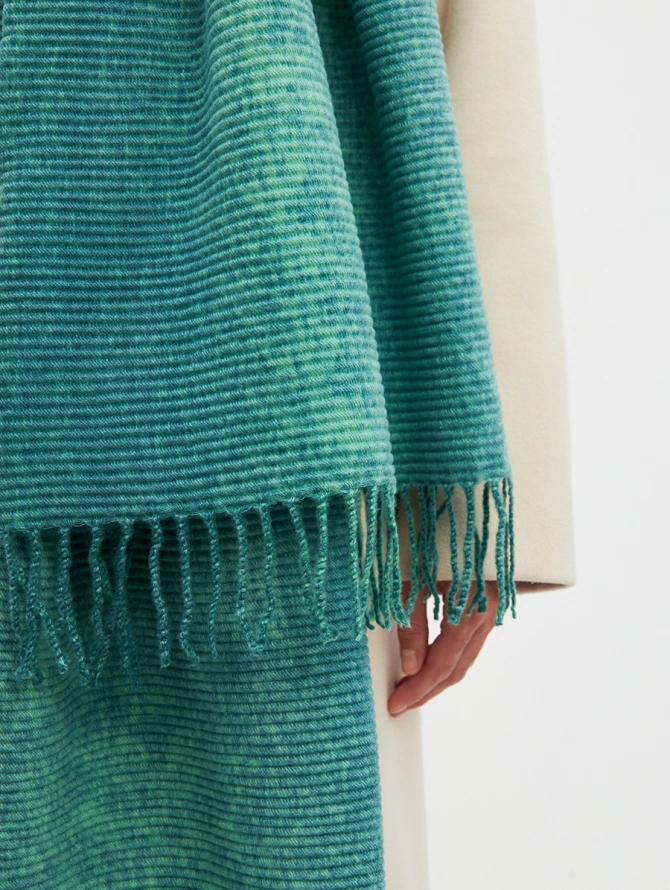 Палантин женский двусторонний с градиентом бирюза-мята