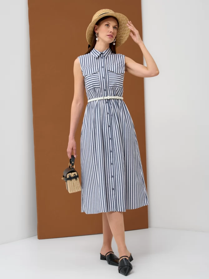 Платье хлопок OD-800-2 полоса синяя