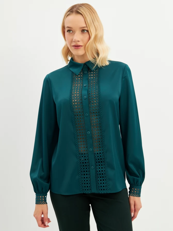 Блузка с кружевом OD-808-3 зеленый