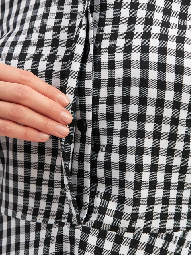 Платье с кружевным воротником потайная планка OD-886-2 ч/б клетка