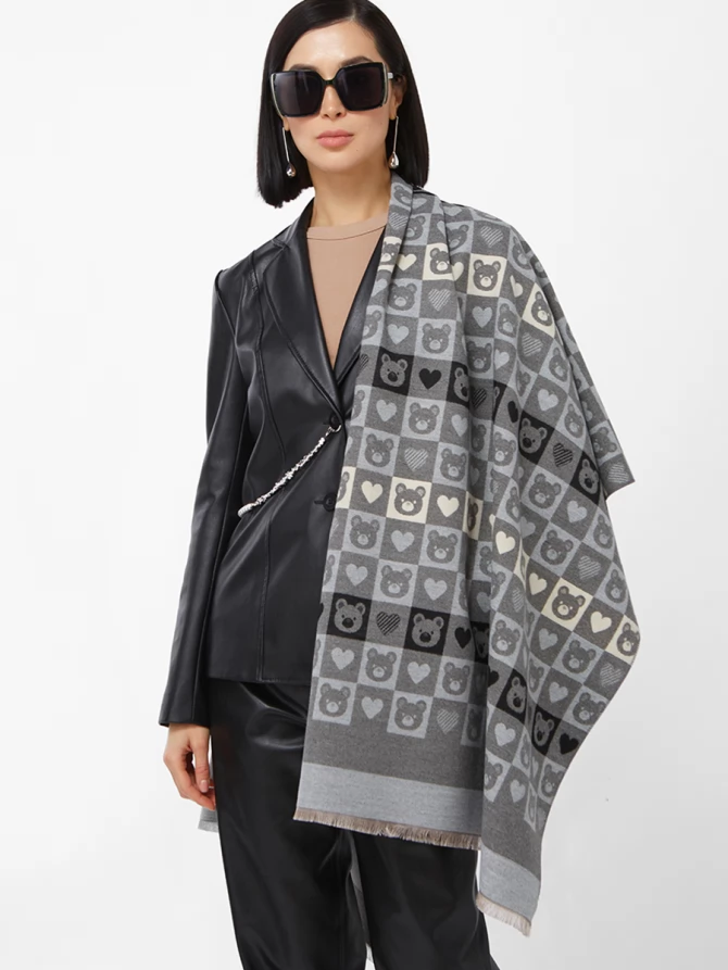 Палантин женский с принтом "Мишки и сердца", двусторонний