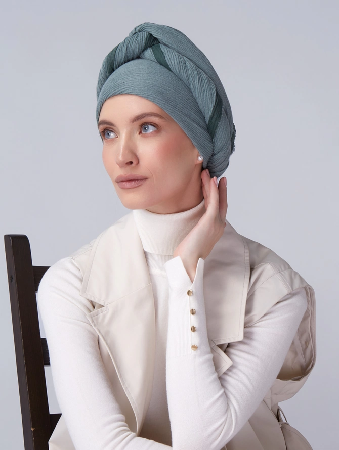 Палантин женский плиссированный в оттенке морской волны