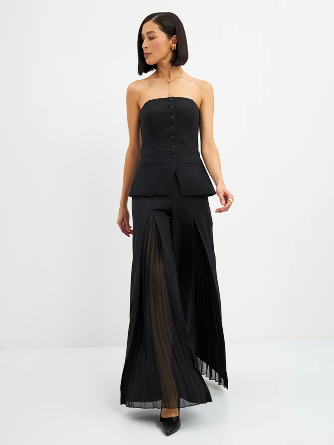 Брюки со вставкой из шифона OD-994-1 черный