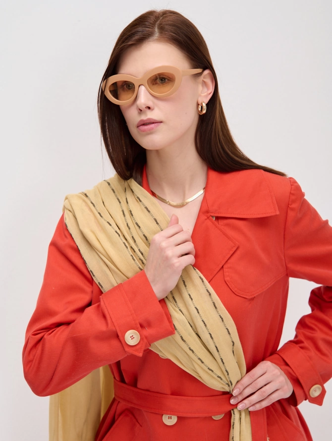 Палантин с декоративной стежкой и бахромой