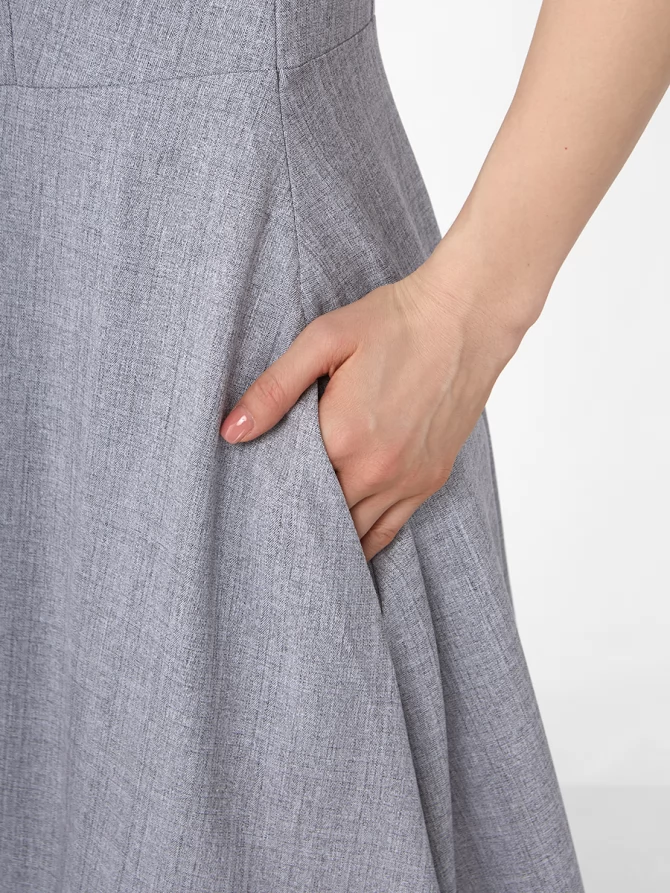 Платье с кружевным воротником  OD-888-2 св.серый