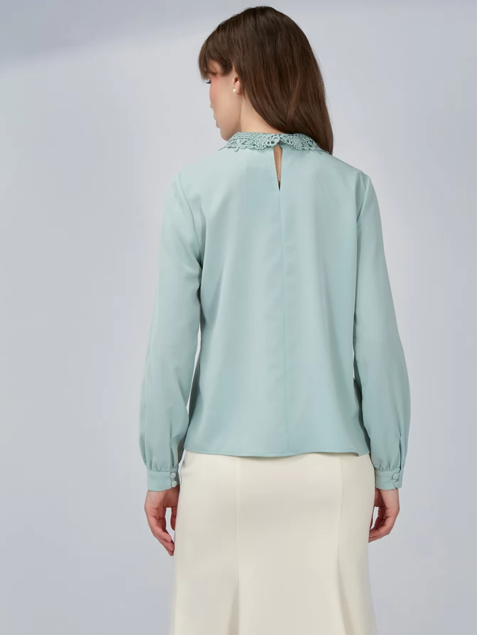 Блузка с кружевным воротником OD-861-5 светло-зеленый
