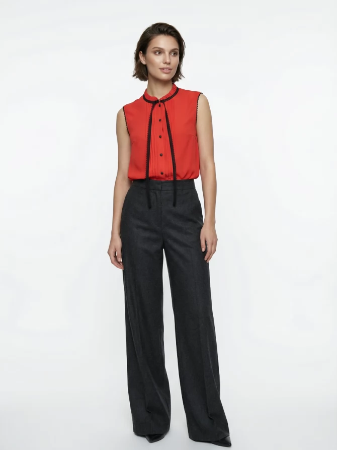 Блузка без рукавов с отделкой из тесьмы OD-973-3 красный