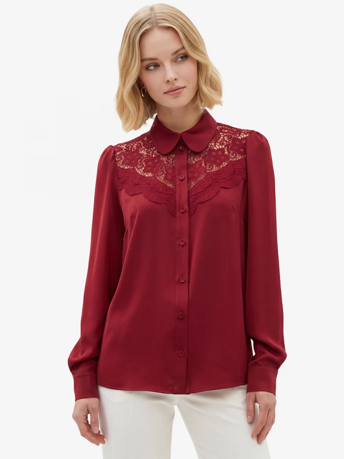 Блузка с кружевом на полочке OD-892-3 бордовый