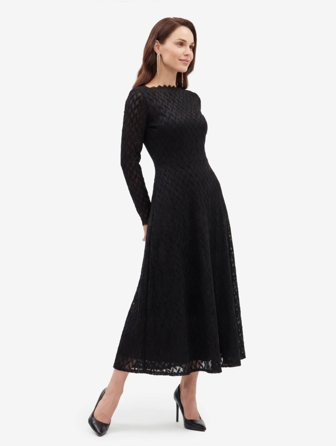 Платье из трикотажного кружева OD-904-3 черный с фестонами
