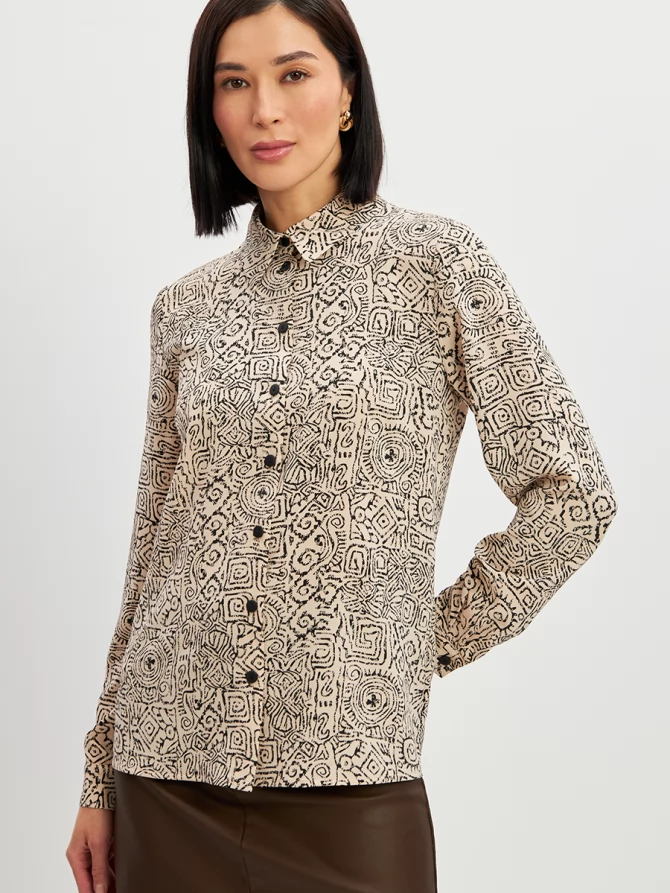 Блузка из шифона OD-887-2 бежевый с черным