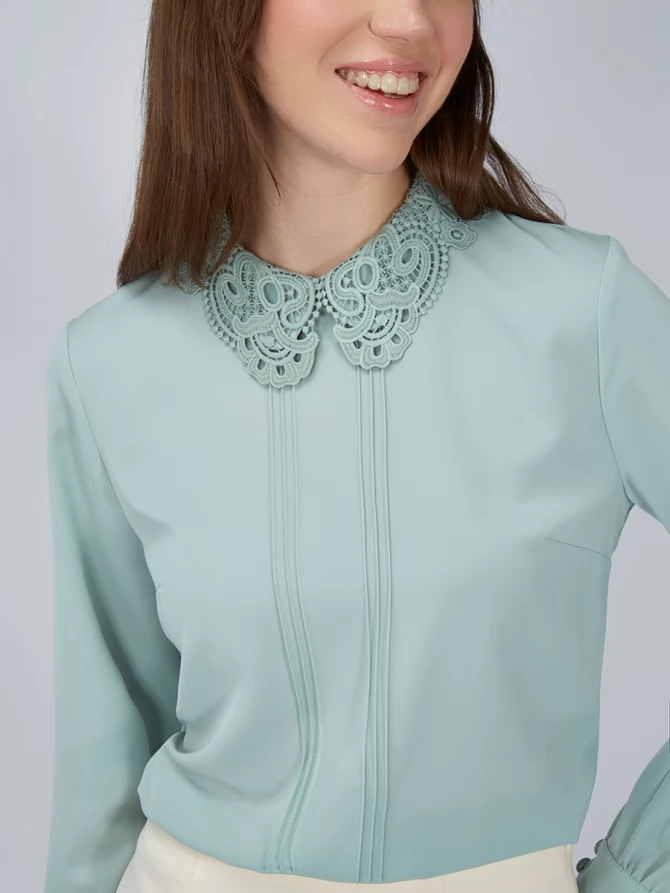 Блузка с кружевным воротником OD-861-5 светло-зеленый