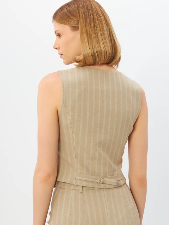 Жилет из костюмной ткани в полоску капучино