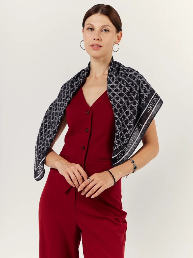 Платок двусторонний с геометрическим принтом и надписью FASHION SCARF