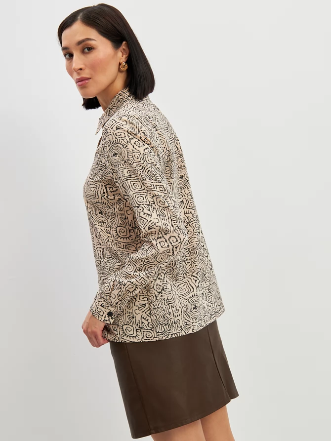 Блузка из шифона OD-887-2 бежевый с черным