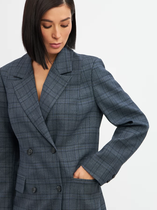 Жакет двубортный на подкладке  OD-980-2 клетка серо-синяя