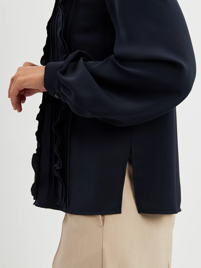 Блузка с рюшами OD-976-2 темно-синий