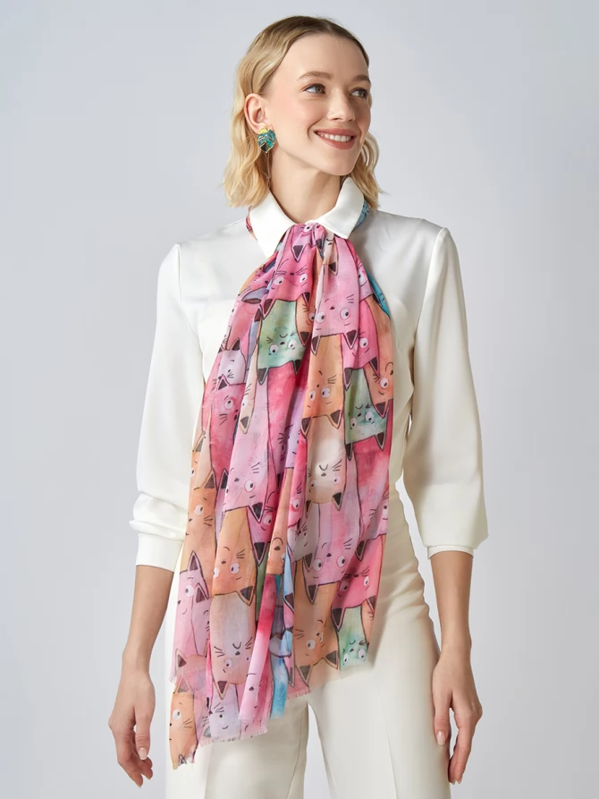 Палантин с принтом "Забавные коты"