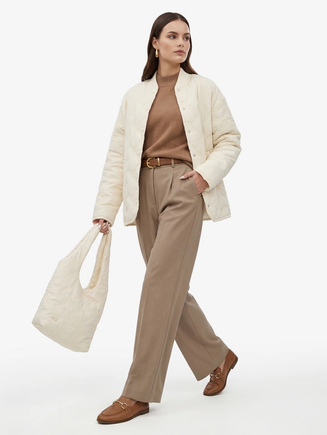 Стеганая сумка на магнитных кнопках бежевая