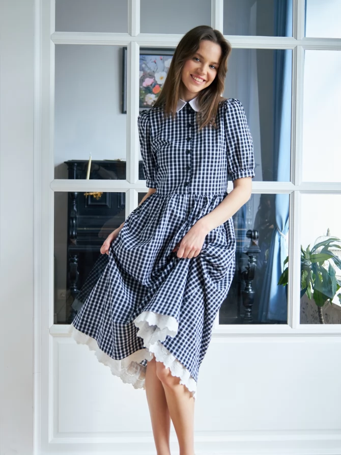 Платье хлопок OD-790-7 ч/б клетка