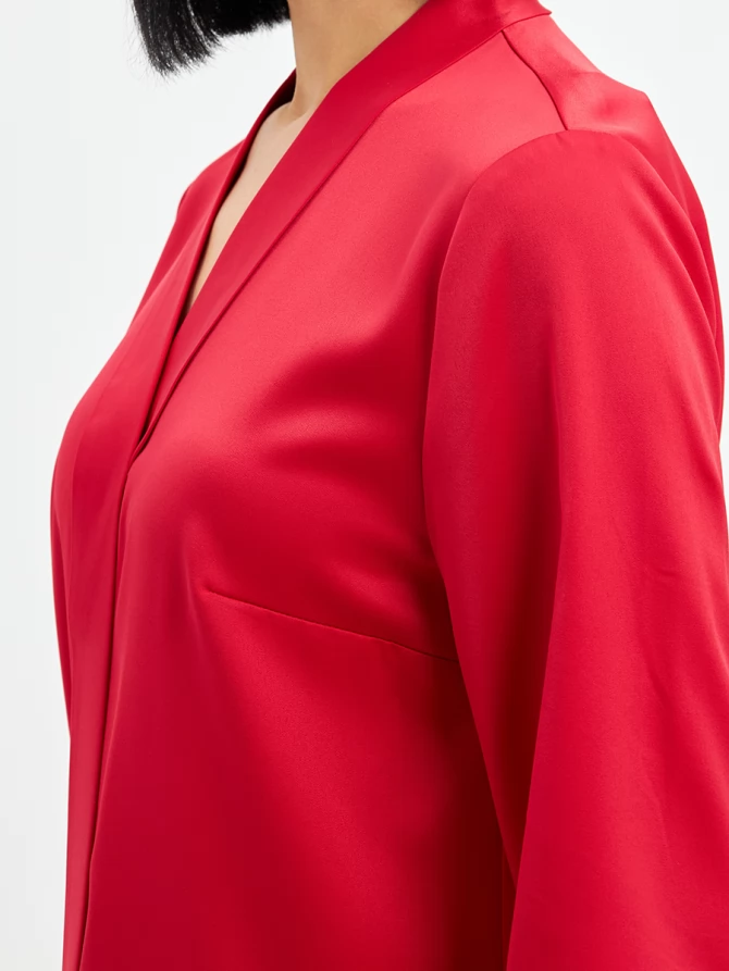 Блузка из сатина с V вырезом OD-8071-4 красный