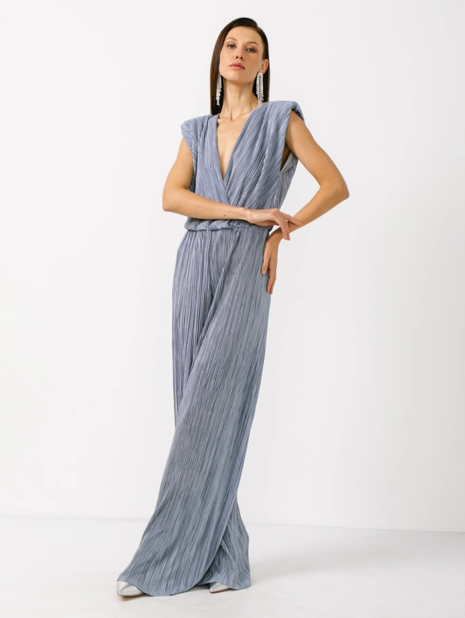 Комбинезон жатый голубой с широкими брюками