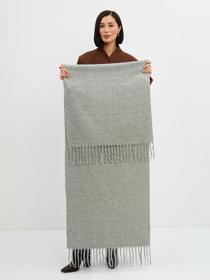 Палантин женский двусторонний меланжевый с бахромой