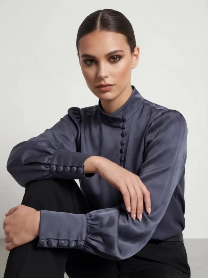 Блуза-косоворотка много пуговиц OD-550-19 графит