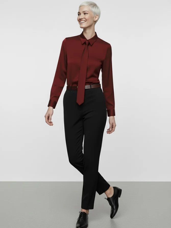 Блузка с галстуком  OD-881-6 бордовый