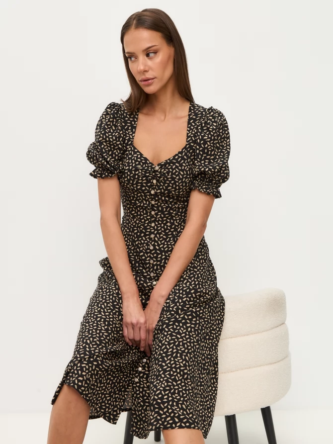 Платье штапель OD-712-7 черный с бежевым