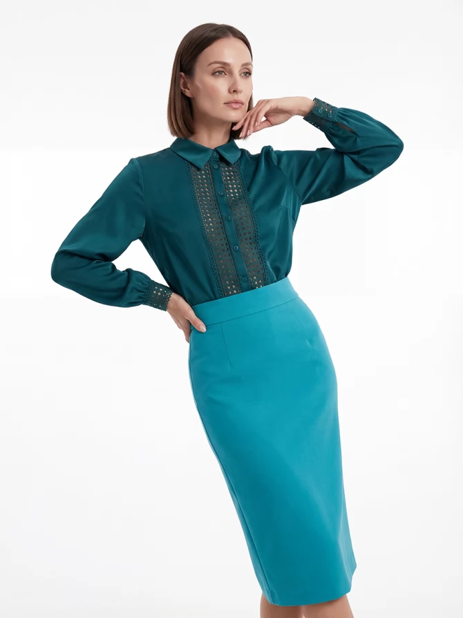 Блузка с кружевом OD-808-3 зеленый