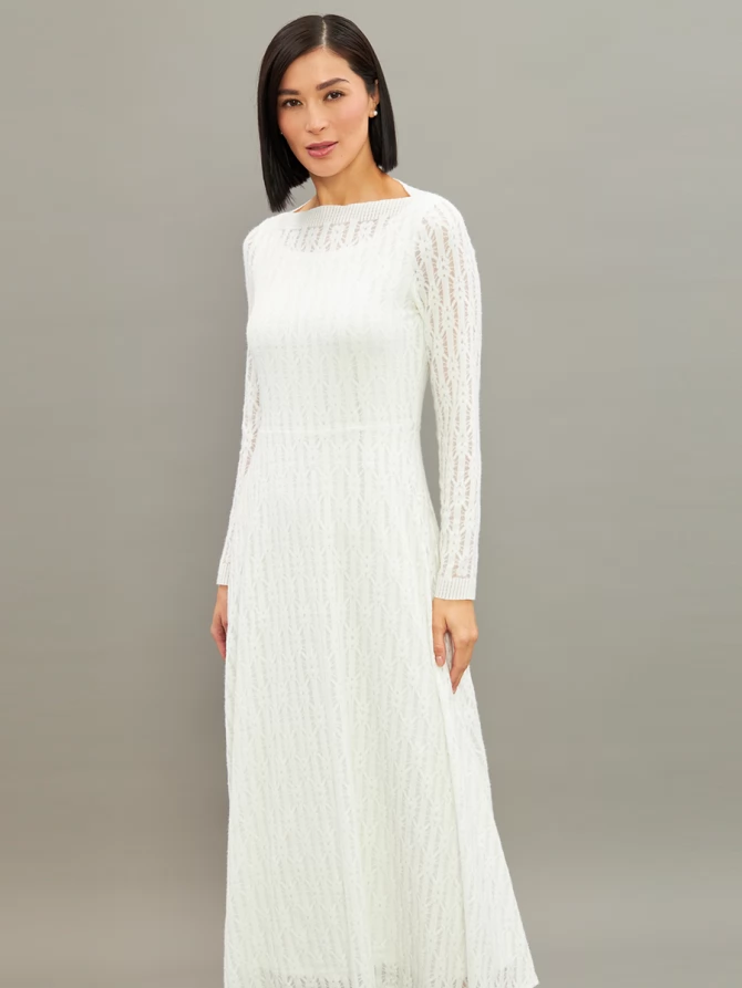 Платье из трикотажного кружева OD-904-1 белое