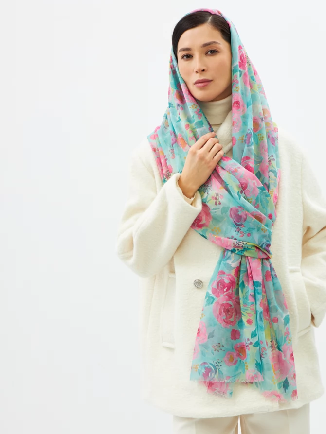Палантин женский двусторонний с акварельным принтом D2H-13-2