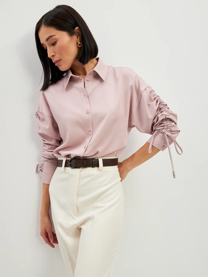 Блузка тонкая джинса OD-858-1 пудра