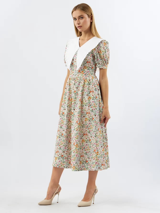 Платьеиз хлопка с большим контрастным воротником OD-935-2