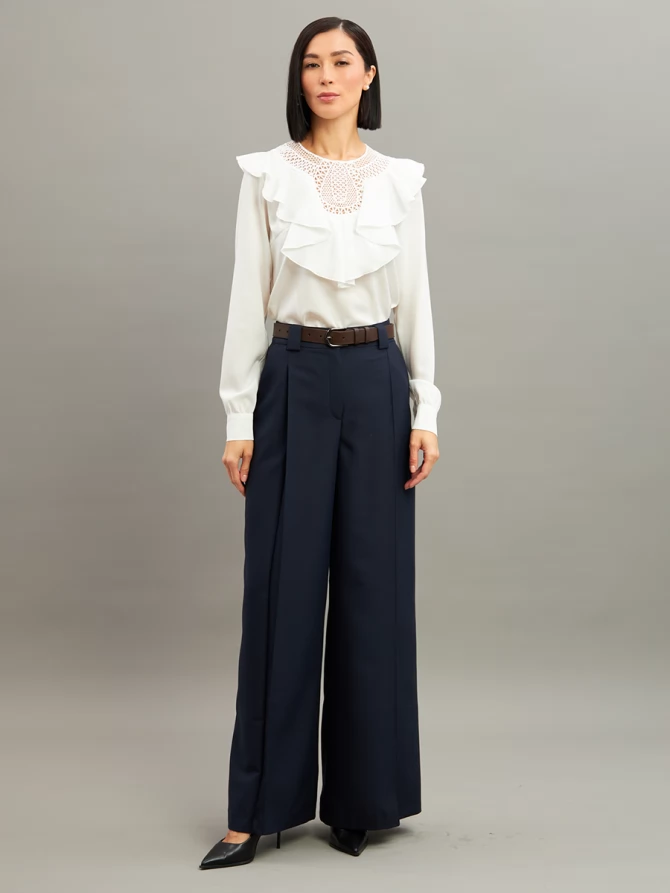 Блузка со вставкой из кружева и рюшей OD-1000-1 белый