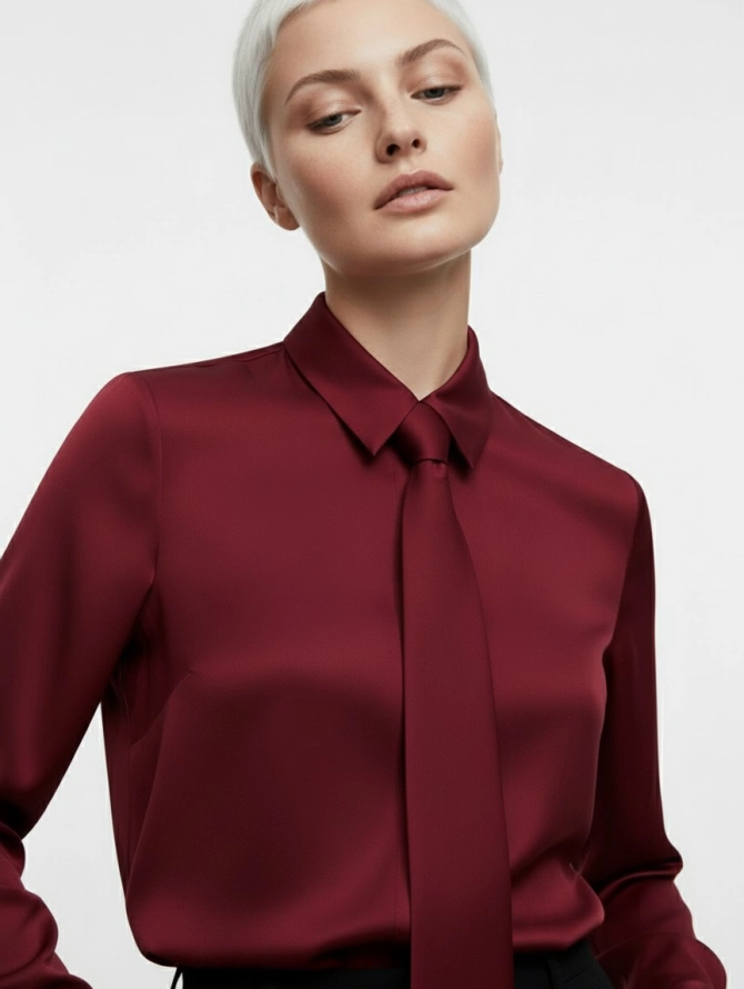 Блузка с галстуком, бордовая OD-881-6