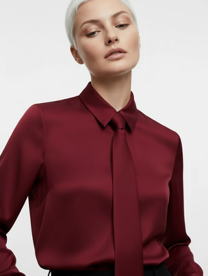 Блузка с галстуком  OD-881-6 бордовый
