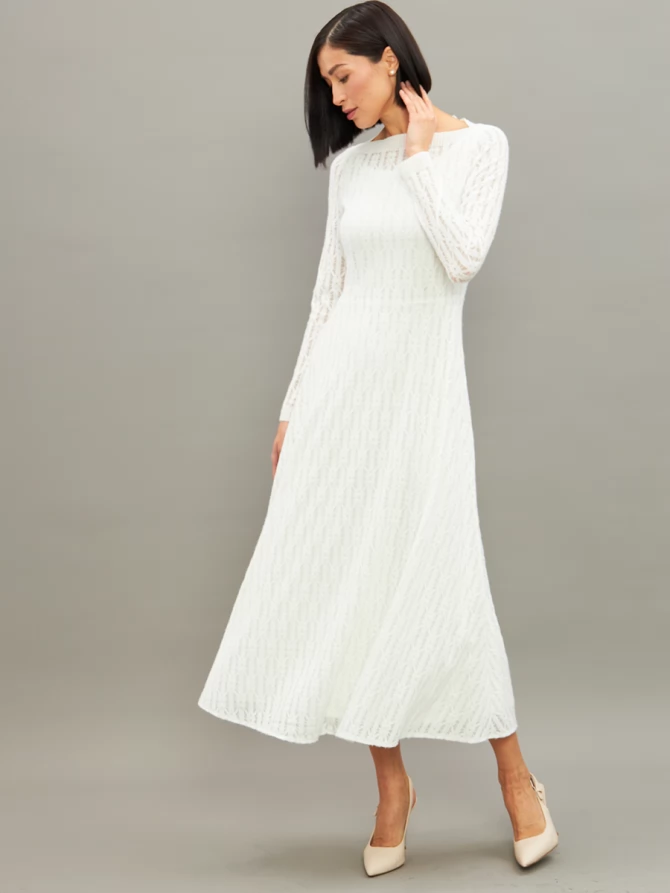 Платье из трикотажного кружева OD-904-1 белое