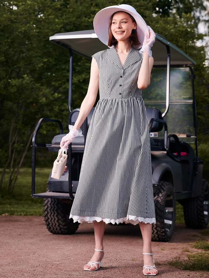 Платье хлопковое в черно-белую клетку в стиле 60-х