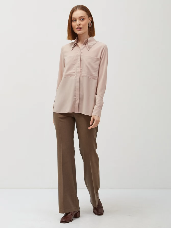 Блузка из шифона с двойным воротником OD-805-4 капучино